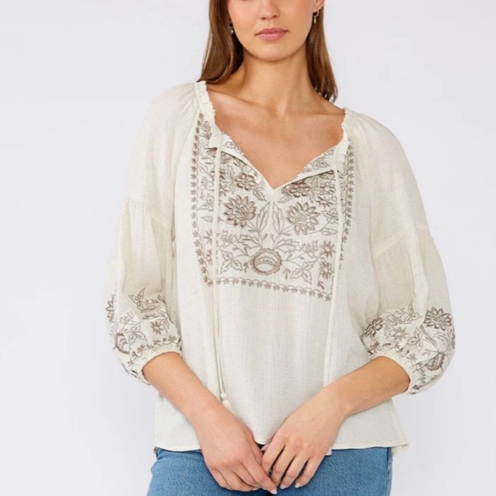 Boho Embroidered Cream Blouse
